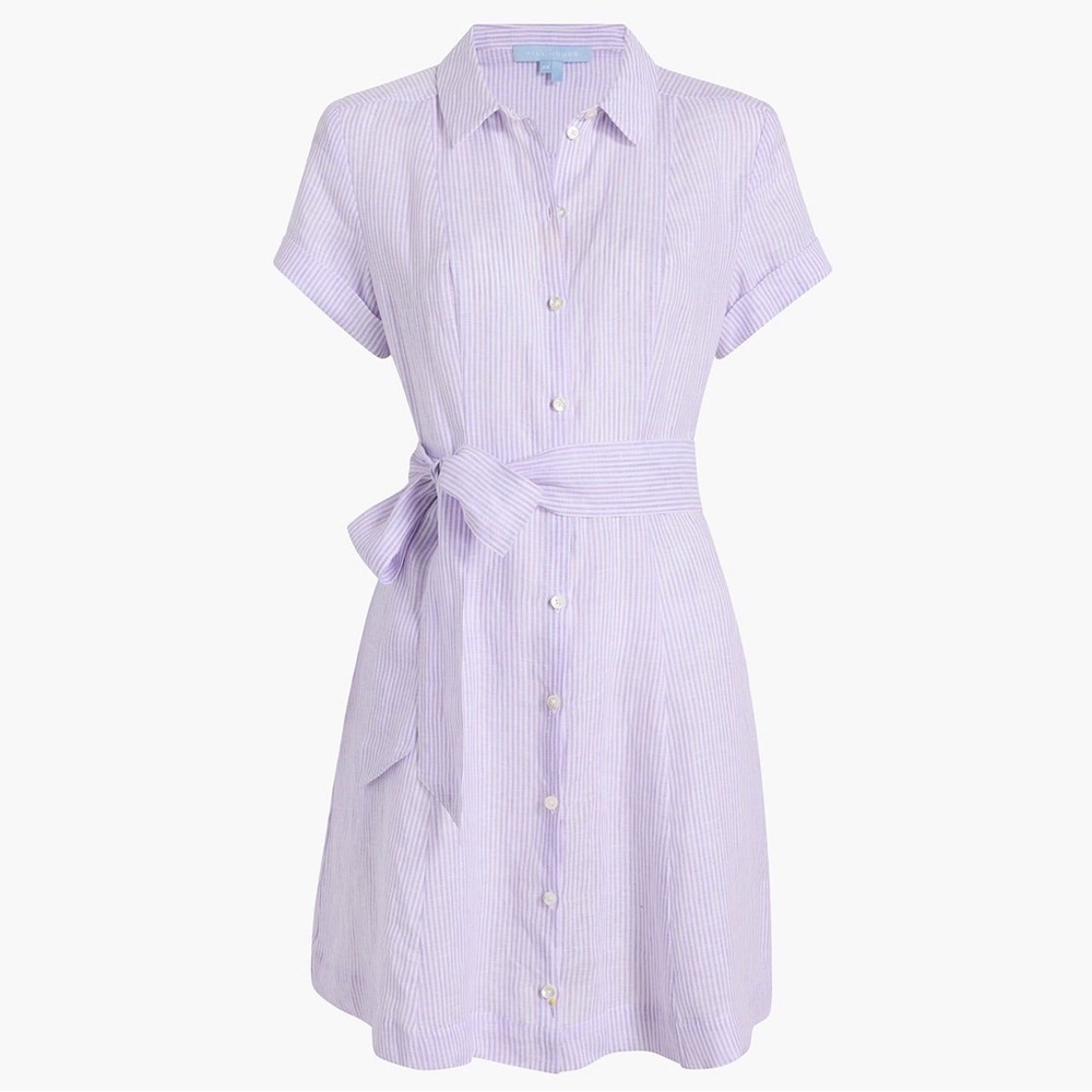 Hill House Home Lilac Purple Stripe Laura Pinstripe Linen Shirt Dress Small